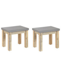 Beliani Outdoor Garden Stools Set Of 2 - Grey Fibre Cement Seats With Light Acacia Wood Base, Matt Finish - thumbnail 3