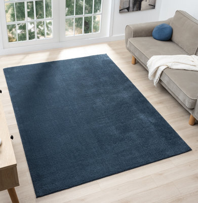 Comfy Washable Low Pile Living Room Area Rug - Anti-Slip Felt Backing Navy 60Cm X 100Cm - image 1