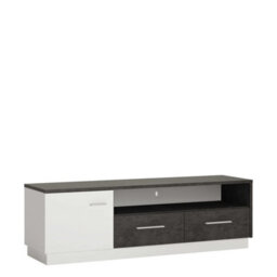 Wyld Haus Nantes Wide Tv Cabinet In Grey And White With 2 Drawers 1 Door And Open Shelf - thumbnail 2