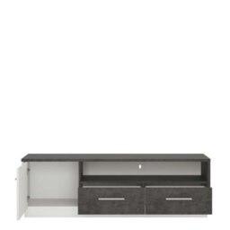 Wyld Haus Nantes Wide Tv Cabinet In Grey And White With 2 Drawers 1 Door And Open Shelf - thumbnail 3