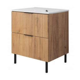 Heze Furniture Flow 2 Drawer Standing Bathroom 60Cm Vanity Cabinet With Basin - Gold Craft Oak