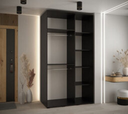 Arte Stylish Sapporo Sliding Door Wardrobe With Lamella Effect - Black Matt (H)2050mm (W)1400mm (D)600mm - thumbnail 4