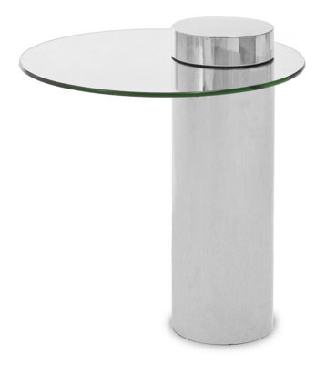 Orsina Clear Glass Side Table With Silver Base, Round Tempered Glass C Shape Accent Table, Steel Silver Finish - image 1