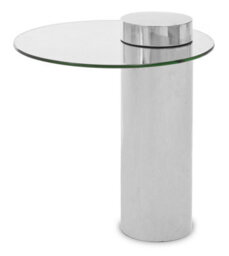Orsina Clear Glass Side Table With Silver Base, Round Tempered Glass C Shape Accent Table, Steel Silver Finish