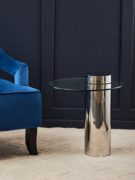 Orsina Clear Glass Side Table With Silver Base, Round Tempered Glass C Shape Accent Table, Steel Silver Finish - thumbnail 2