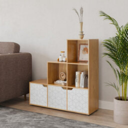 Urbn-Living Urbnliving 91Cm Height 6 Cube Step Beech Storage Bookcase Shelf Unit Geometric White Door - thumbnail 3
