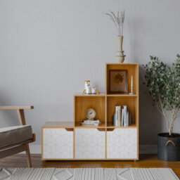 Urbn-Living Urbnliving 91Cm Height 6 Cube Step Beech Storage Bookcase Shelf Unit Geometric White Door - thumbnail 2