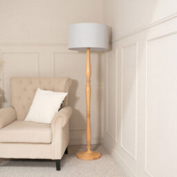Valuelights Victoria Traditional Light Wood Candlestick Floor Lamp With Grey Drum Shade - Led Bulb Included - thumbnail 4