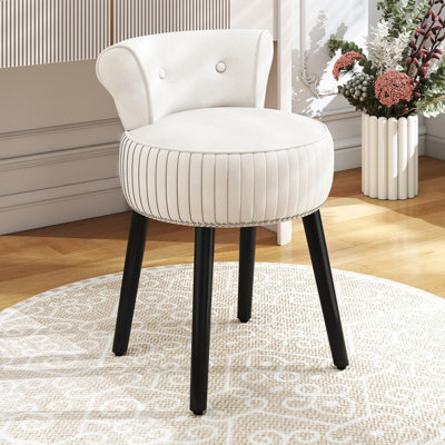 Costway Velvet Makeup Chair With Low Back Accent Makeup Vanity Stool-Beige - image 1