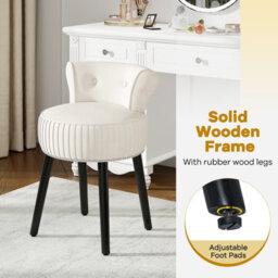 Costway Velvet Makeup Chair With Low Back Accent Makeup Vanity Stool-Beige - thumbnail 9