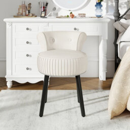 Costway Velvet Makeup Chair With Low Back Accent Makeup Vanity Stool-Beige - thumbnail 5