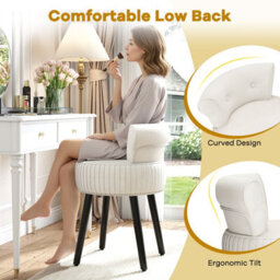 Costway Velvet Makeup Chair With Low Back Accent Makeup Vanity Stool-Beige - thumbnail 8