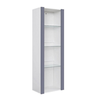 White Matt Body & Grey High Gloss Fronts Tall Cabinet Bookcase Display Shelf Unit - image 1