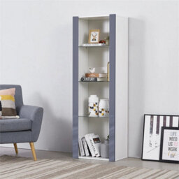 White Matt Body & Grey High Gloss Fronts Tall Cabinet Bookcase Display Shelf Unit - thumbnail 5