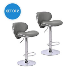 Evre Grey Bar Stool Faux Leather Adjustable Height With Swivel Seat For Pub Kitchen Reception(Pack Of 2) - thumbnail 1