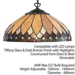 Tiffany Glass Hanging Ceiling Pendant Light Dark Bronze 400mm Lamp Shade I00085 - thumbnail 2