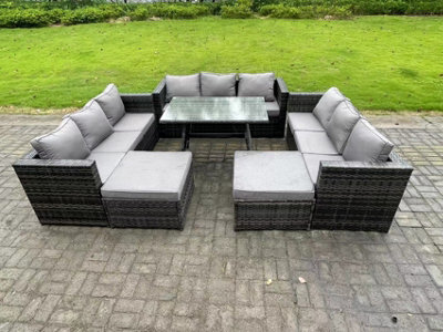 Fimous 11 Seater Wicker Pe Rattan Outdoor Furniture Lounge Sofa Garden Dining Set With Dining Table Footstools - image 1