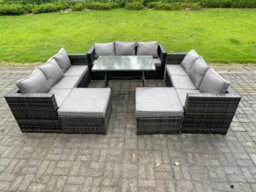 Fimous 11 Seater Wicker Pe Rattan Outdoor Furniture Lounge Sofa Garden Dining Set With Dining Table Footstools - thumbnail 2