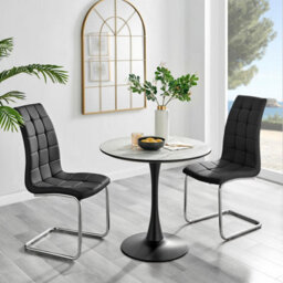 Furniturebox Uk Elina White Marble Effect Round Dining Table & 2 Black Murano Chairs - thumbnail 1