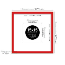 "15X15"" Red Picture Frame - 15X15"" Square Frame With 11X11"" Mount For 15X15""/11X11"" Pictures Moderrn Style Thin Edge, 1 Pack" - thumbnail 2
