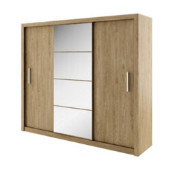 Arte Idea 01 Contemporary Mirrored Sliding 3 Door Wardrobe 6 Shelves 2 Rails Oak Shetland Effect (H)2150mm (W)2500mm (D)600mm - thumbnail 2