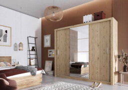 Arte Idea 01 Contemporary Mirrored Sliding 3 Door Wardrobe 6 Shelves 2 Rails Oak Shetland Effect (H)2150mm (W)2500mm (D)600mm - thumbnail 4
