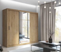 Arte Idea 01 Contemporary Mirrored Sliding 3 Door Wardrobe 6 Shelves 2 Rails Oak Shetland Effect (H)2150mm (W)2500mm (D)600mm - thumbnail 1