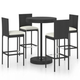 Berkfield 5 Piece Garden Bar Set With Cushions Poly Rattan Black
