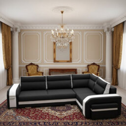 Assan Corner Sofa Bed With Ottoman Wooden Frame Wave Spring Foam Loose Pillows Black And White Right Side - thumbnail 3