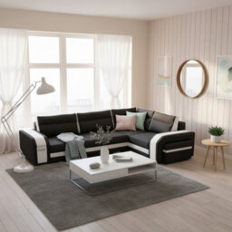 Assan Corner Sofa Bed With Ottoman Wooden Frame Wave Spring Foam Loose Pillows Black And White Right Side - thumbnail 2
