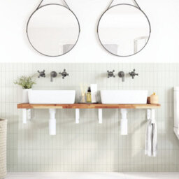 Berkfield Basin Shelf Wall Mounted Steel And Solid Wood Acacia - thumbnail 3