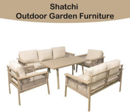 Shatchi Garden Sofa Set 7 Seater - Aluminium Rattan Garden Furniture With Table & Cushions, Outdoor Patio Set Uk - thumbnail 6