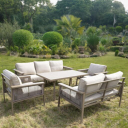 Shatchi Garden Sofa Set 7 Seater - Aluminium Rattan Garden Furniture With Table & Cushions, Outdoor Patio Set Uk - thumbnail 2