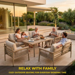 Shatchi Garden Sofa Set 7 Seater - Aluminium Rattan Garden Furniture With Table & Cushions, Outdoor Patio Set Uk - thumbnail 9