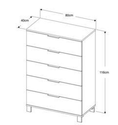 Furneo Modern White 5 Drawer Chest Of Drawers Cabinet Storage Pine Effect Cozy 05 - thumbnail 2