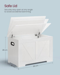 Songmics Storage Cabinet, Farmhouse Style Shoe Bench, Blanket Holder, For Hallway, Bedroom, Living Room, Cloud White - thumbnail 2