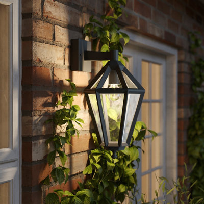 GoodHome Radley Fixed Matt Black Mains-Powered Outdoor Down Wall Light - image 1
