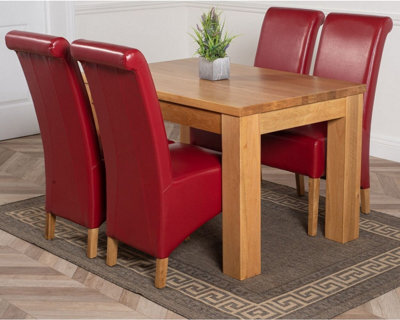 That's Furniture Dakota 127 X 82 Cm Chunky Oak Small Dining Table And 4 Chairs Dining Set With Montana Burgundy Leather Chairs - image 1