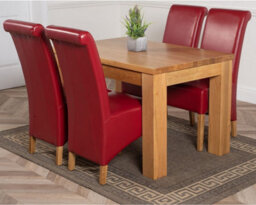 That's Furniture Dakota 127 X 82 Cm Chunky Oak Small Dining Table And 4 Chairs Dining Set With Montana Burgundy Leather Chairs