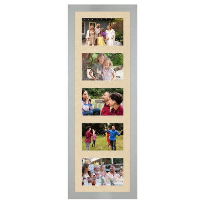AK Frames 26X8 Light Grey Modern Multi Photo Frame With Ivory Mount - Holds 5 Apertures (5X) 6X4 Photos - image 1