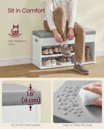 Storage Bench, Padded Seat With Concealed Shoe Organization, Cloud White - thumbnail 4