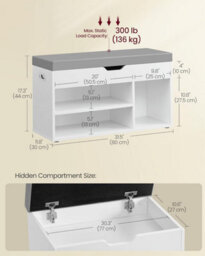 Storage Bench, Padded Seat With Concealed Shoe Organization, Cloud White - thumbnail 2