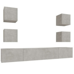 Berkfield 6 Piece Tv Cabinet Set Concrete Grey Engineered Wood - thumbnail 2
