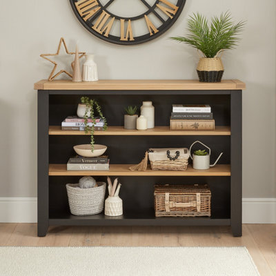 The Furniture Market Cheshire Black Painted Oak Wide Low Bookcase - image 1