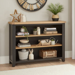 The Furniture Market Cheshire Black Painted Oak Wide Low Bookcase - thumbnail 2