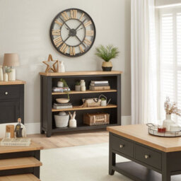 The Furniture Market Cheshire Black Painted Oak Wide Low Bookcase - thumbnail 3