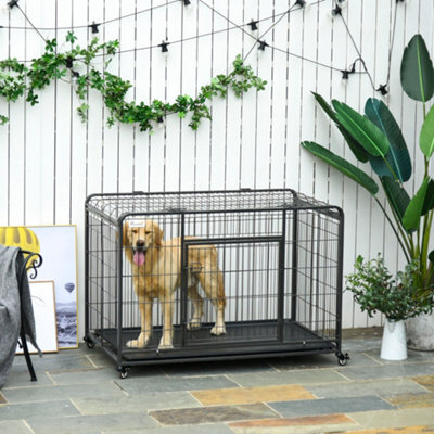 Pawhut 81X125Cm Metal Dog Cage Kennel W/ Locking Door & Wheels Extra Large Pets - image 1