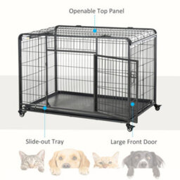 Pawhut 81X125Cm Metal Dog Cage Kennel W/ Locking Door & Wheels Extra Large Pets - thumbnail 6