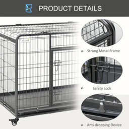 Pawhut 81X125Cm Metal Dog Cage Kennel W/ Locking Door & Wheels Extra Large Pets - thumbnail 5