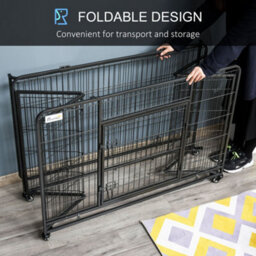 Pawhut 81X125Cm Metal Dog Cage Kennel W/ Locking Door & Wheels Extra Large Pets - thumbnail 7